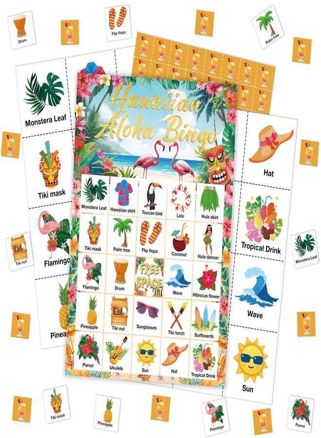 Mueddur Hawaiian Aloha Party Bingo Game Card, Summer Vacation Bingo Set for Adults Large Group Family Friends, Tropical Summer Games for 24 Players -26 - Image 1